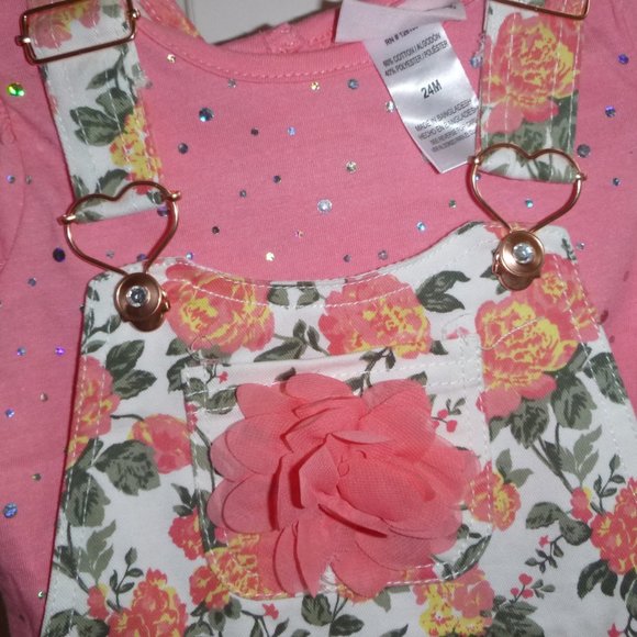 Baby Girls Little Lass Floral  Flowered Shortalls Shorts & Tee Size 24 mo  NWT - Picture 3 of 3